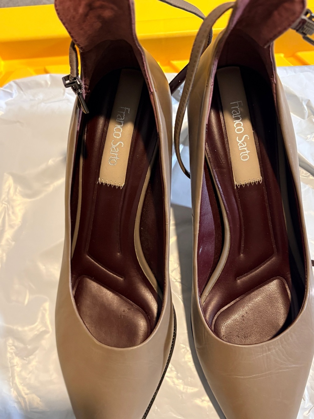 Franco Sarto Taupe Beige Almond-Toe Ankle-Strap Pumps